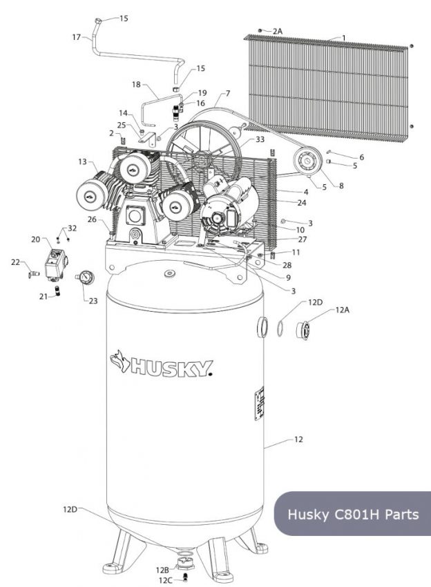 Husky 80 Gallon Air Compressor, C801H Parts