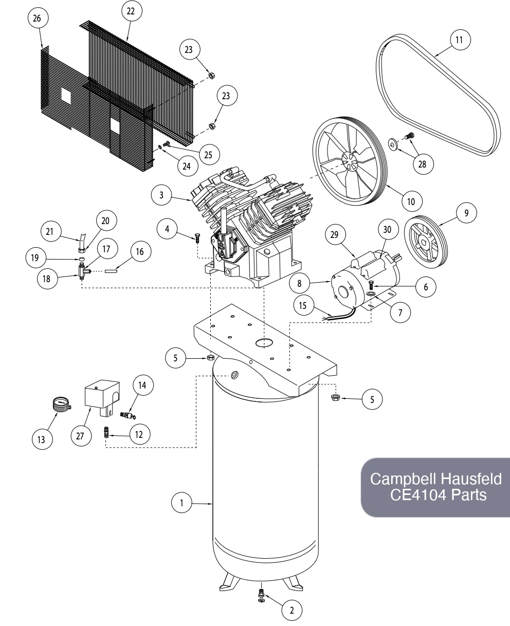 Campbell Hausfeld 80 Gal Air Compressor, CE4104 (CE5003) - Parts Diagram
