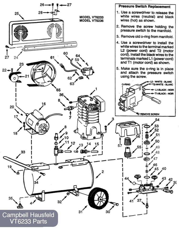 Campbell Hausfeld 26 Gallon Air Compressor VT6233 Parts