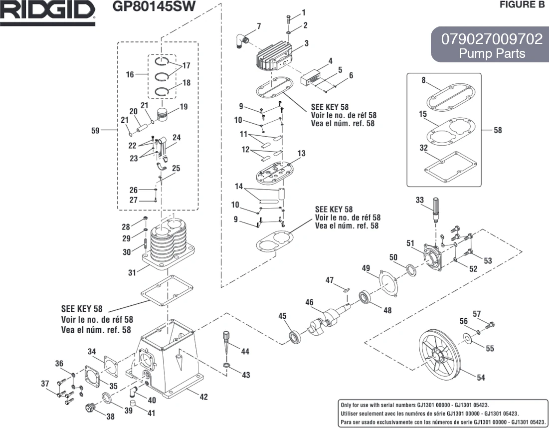 Pump 079027009702 Parts (for Ridgid GP80145SW)