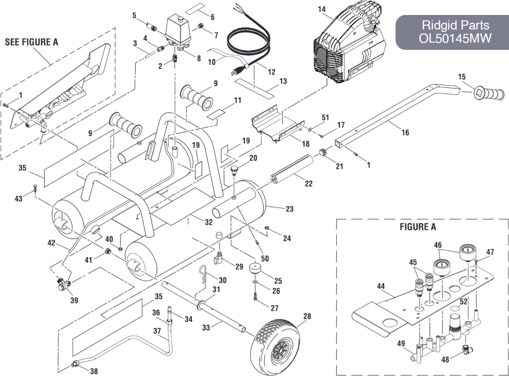 Ridgid OL50145MW Parts - 5 Gal Air Compressor - AirCompressorA.com