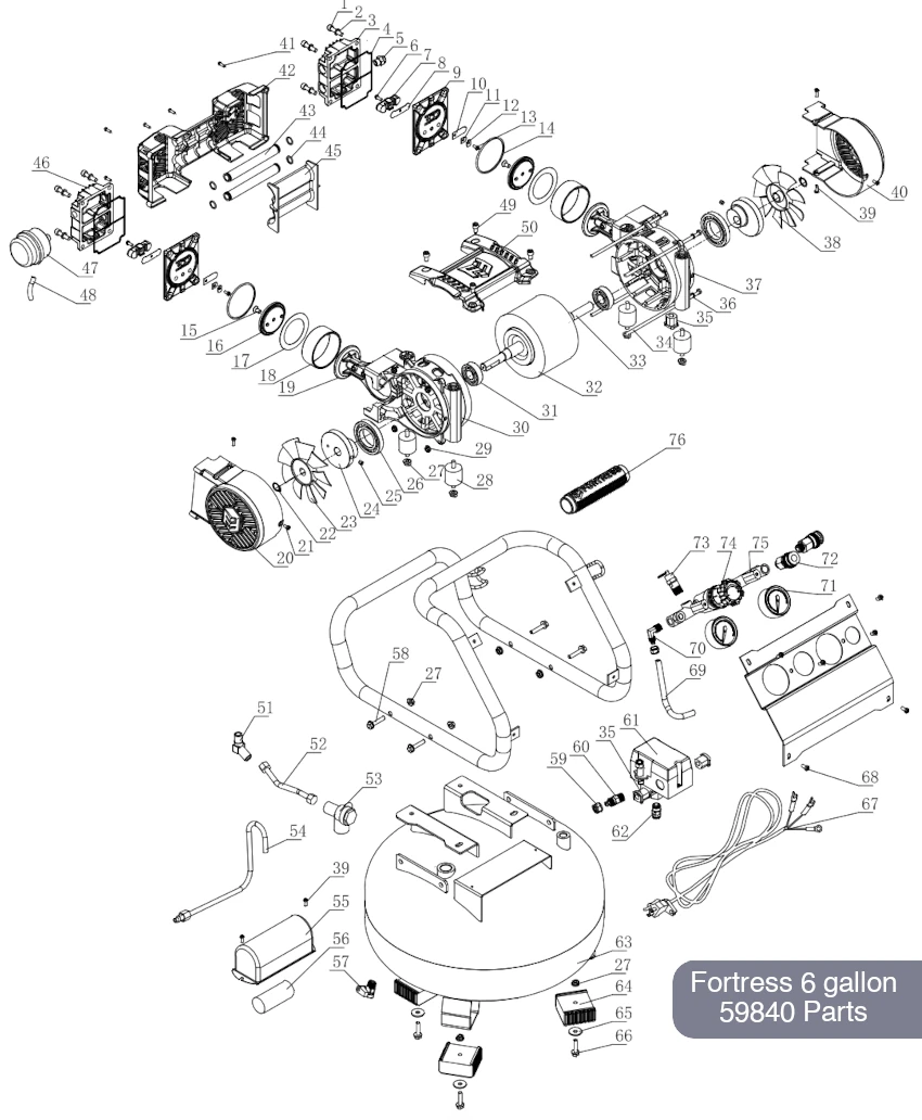 FORTRESS 6 Gallon Air Compressor Parts 59840