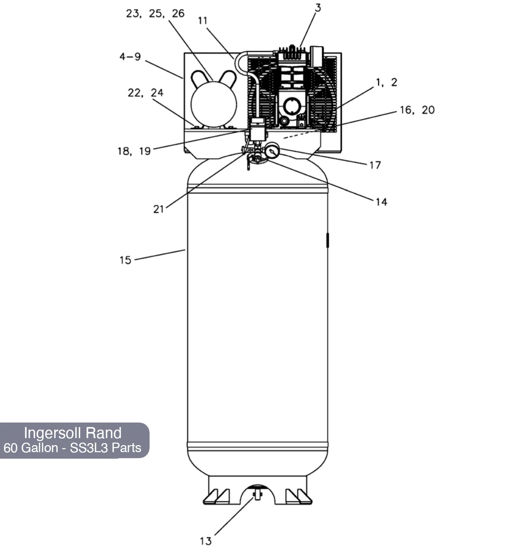 Ingersoll Rand 60 Gallon Air Compressor SS3L3 Parts Diagram