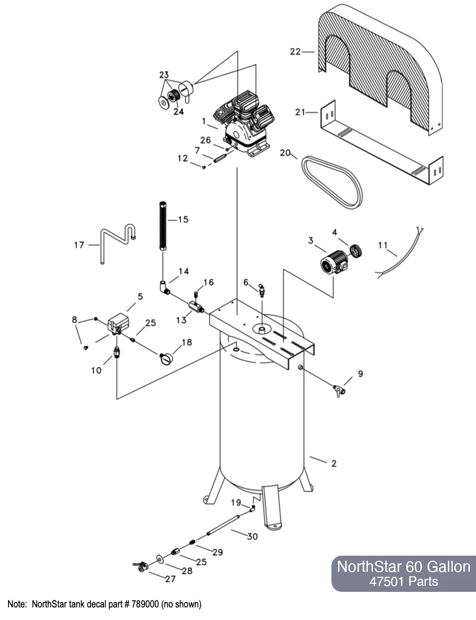 NorthStar 60 Gal Air Compressor 47501 Parts Diagram