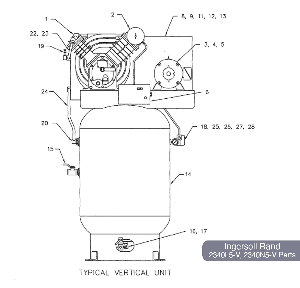 Ingersoll Rand 60 Gal Air Compressor Parts Diagram – 2340L5-V, 2340N5-V