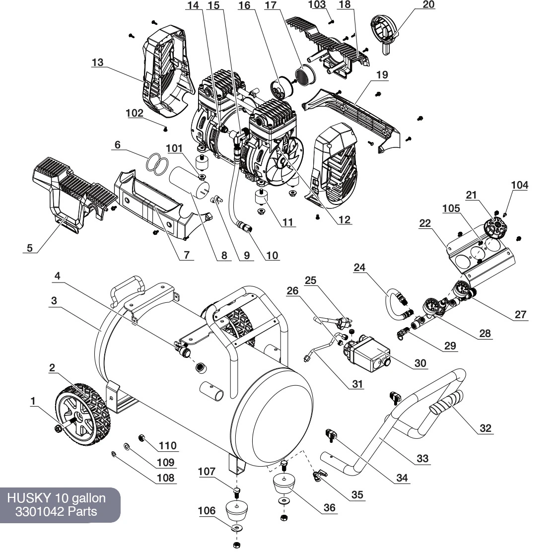 Husky 10 Gallon Air Compressor Parts Diagram - 3301042