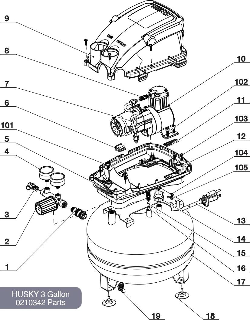 Husky 3 Gal Air Compressor Parts Diagram - 0210342