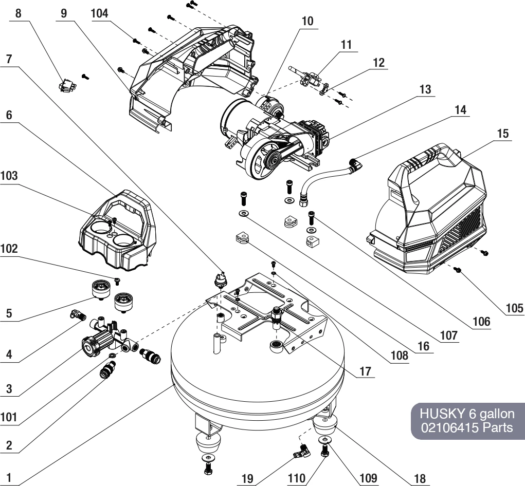 Husky 6 Gal. Air Compressor 02106415 Parts Diagram