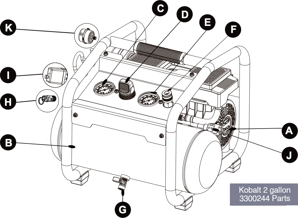 Kobalt 2 Gallon Air Compressor 3300244 Parts Diagram