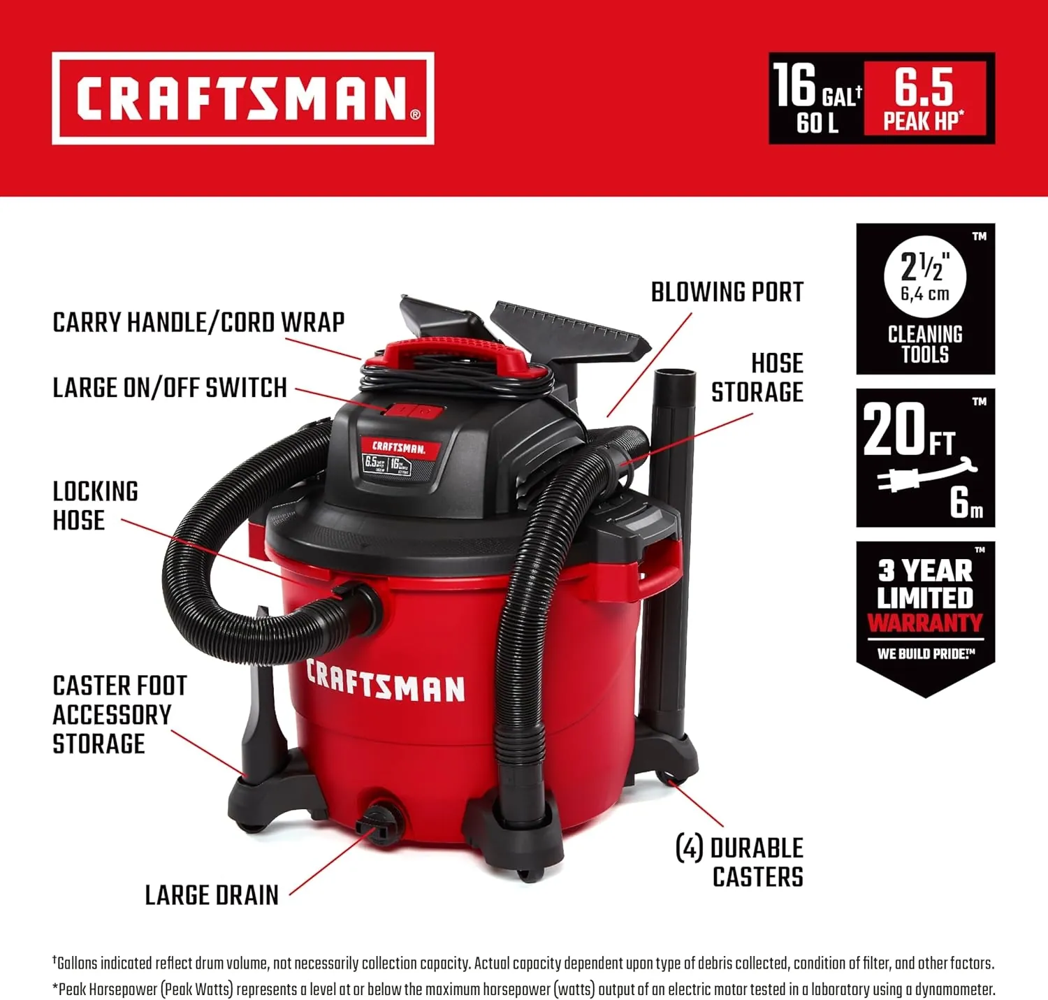 CRAFTSMAN 16-Gallon Wet/Dry Shop Vacuum CMXEVBE17595