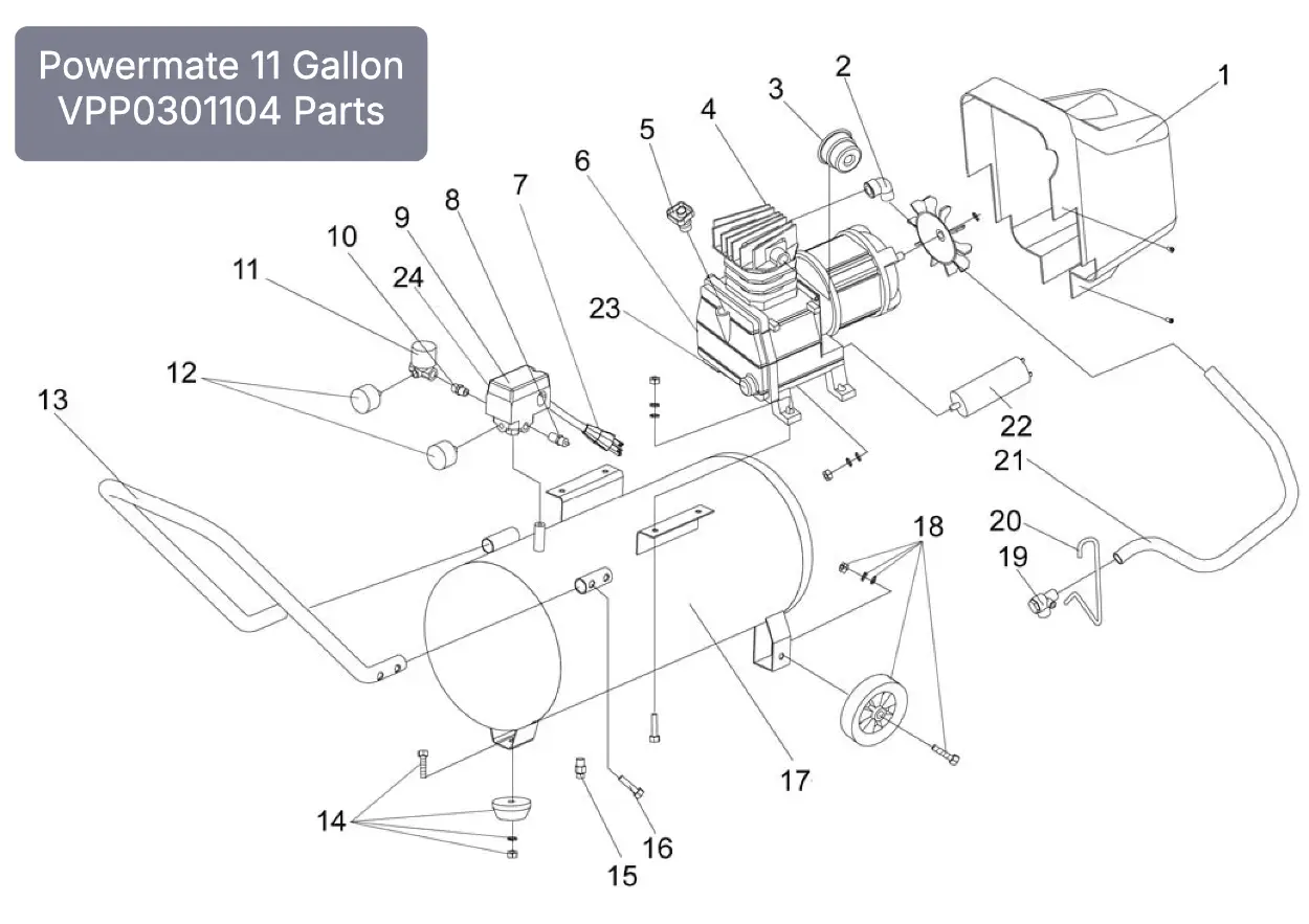 Powermate 11 Gallon Air Compressor Parts Diagram - VPP0301104