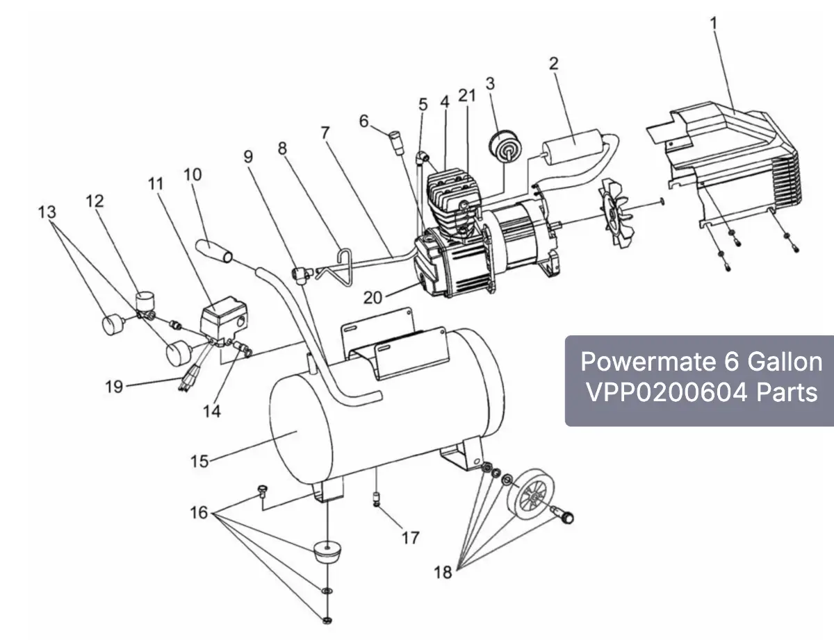 Powermate 6 Gallon Air Compressor Parts Diagram - VPP0200604